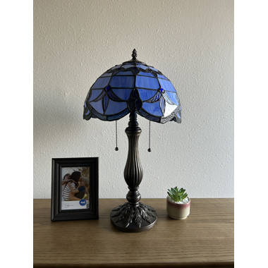 Bernhart Tiffany Table Lamp Blue Stained Glass Baroque Style Lavender LED  Bulbs Included H22